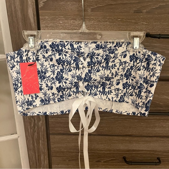 NWT Cider Floral Print Strapless Crop Top - Picture 5 of 6